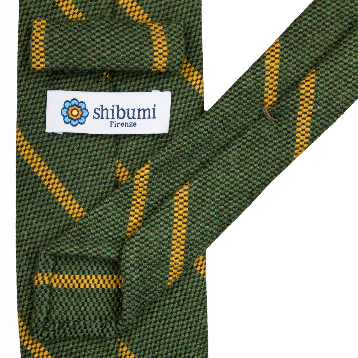 Striped Cashmere Tie - Moss Green - Hand-Rolled