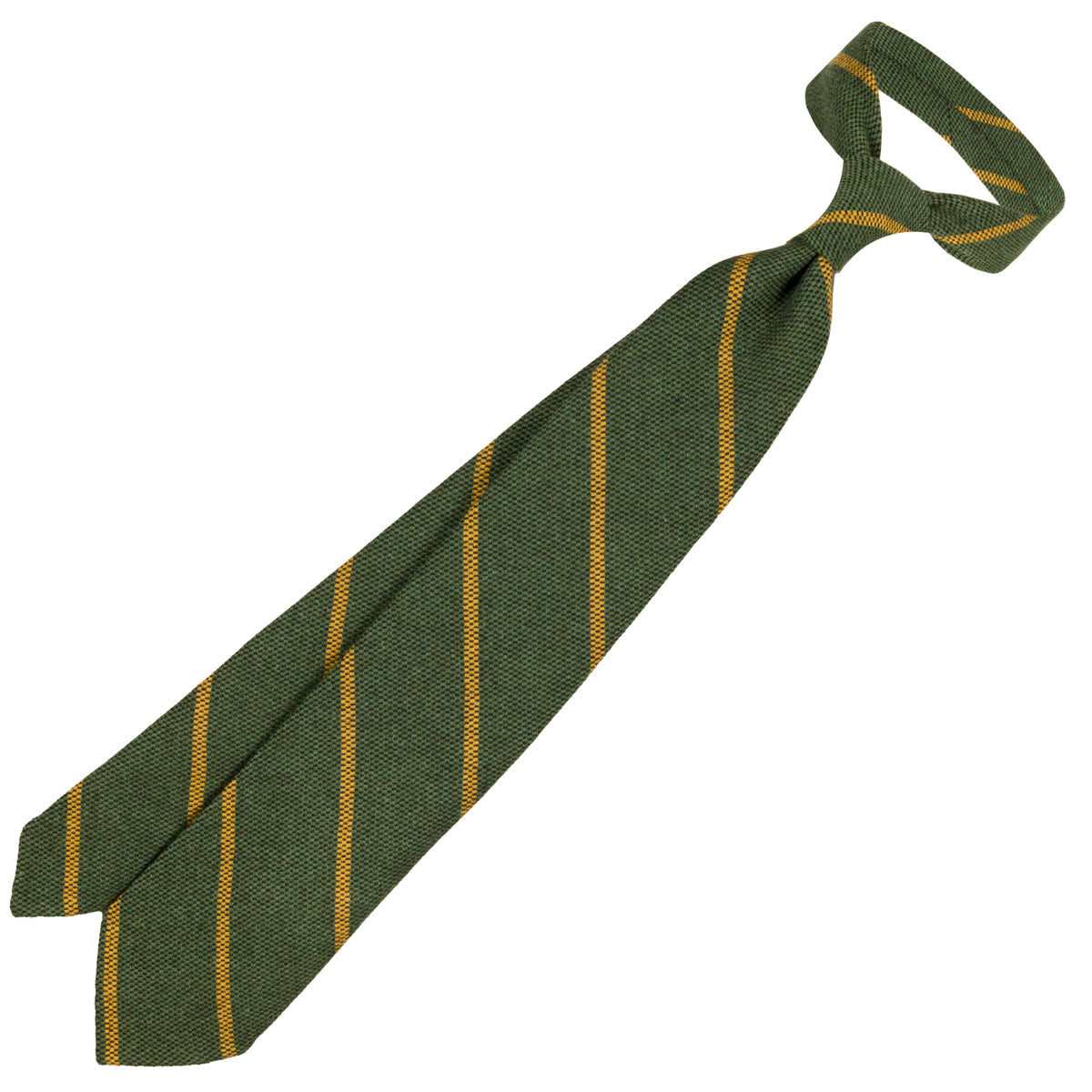Striped Cashmere Tie - Moss Green - Hand-Rolled
