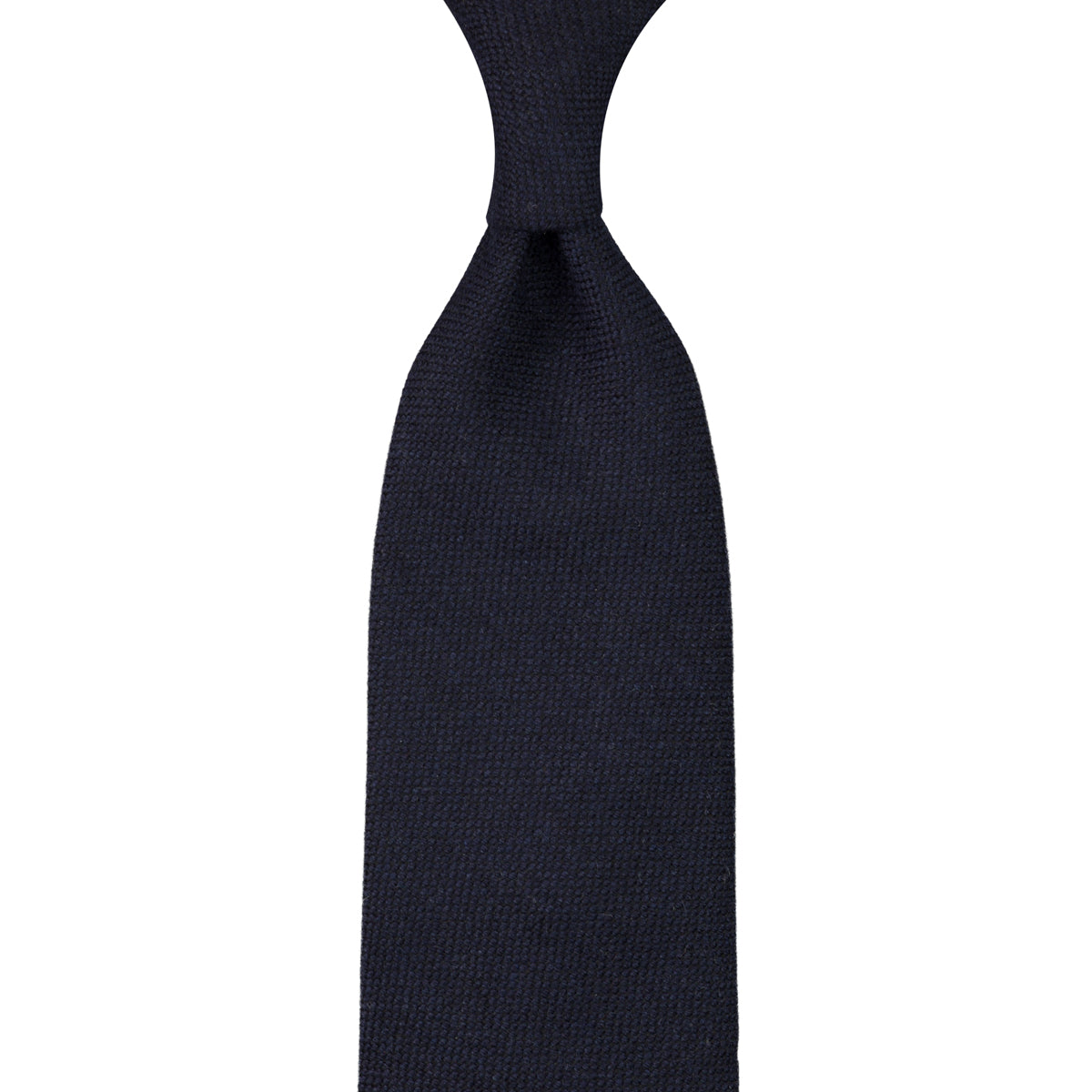 Plain Cashmere Tie - Navy - Hand-Rolled