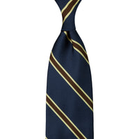 Repp Stripe Silk Tie - Navy - Hand-Rolled