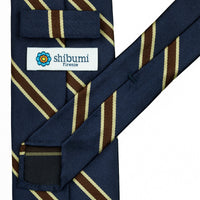 Repp Stripe Silk Tie - Navy - Hand-Rolled