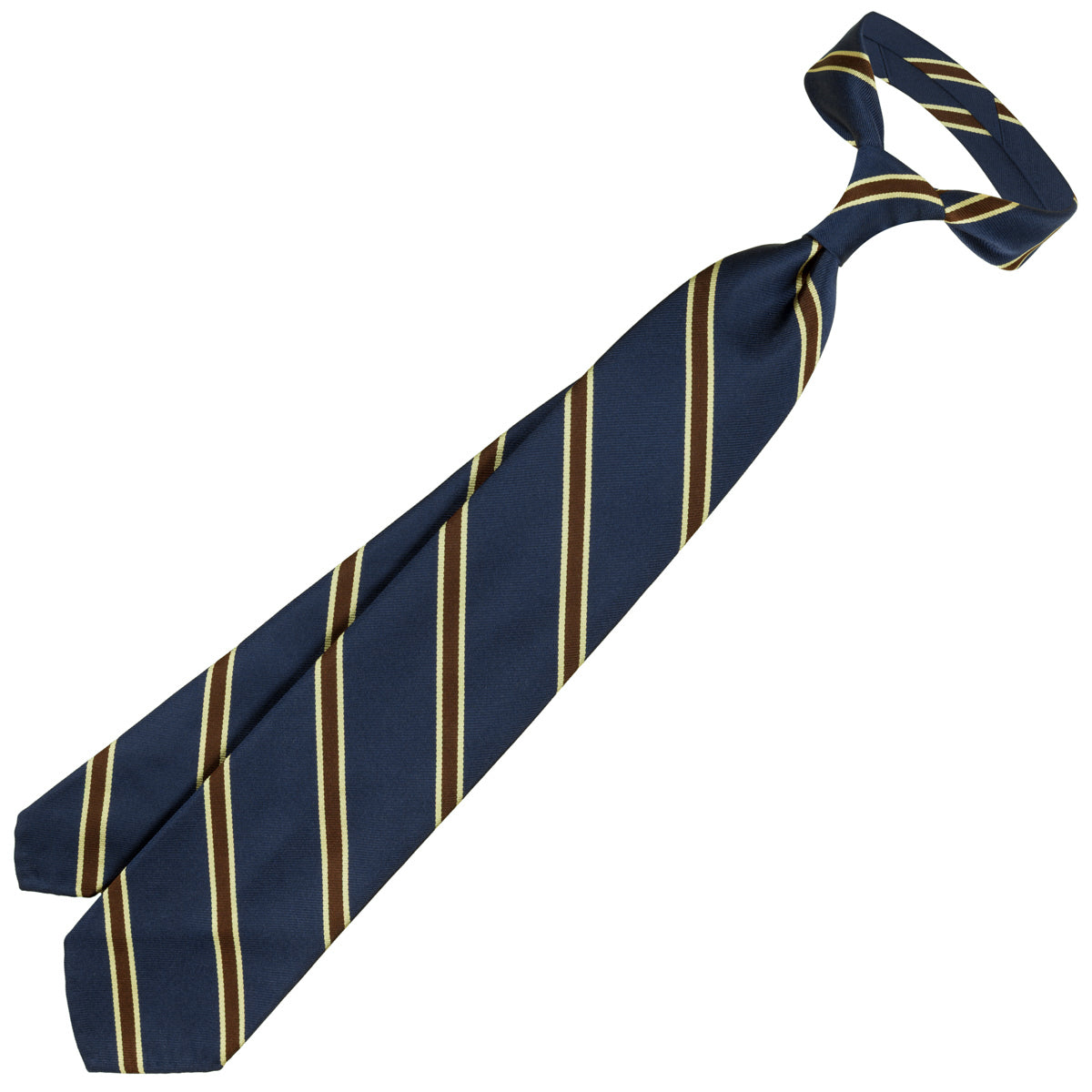 Repp Stripe Silk Tie - Navy - Hand-Rolled