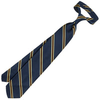 Repp Stripe Silk Tie - Navy - Hand-Rolled