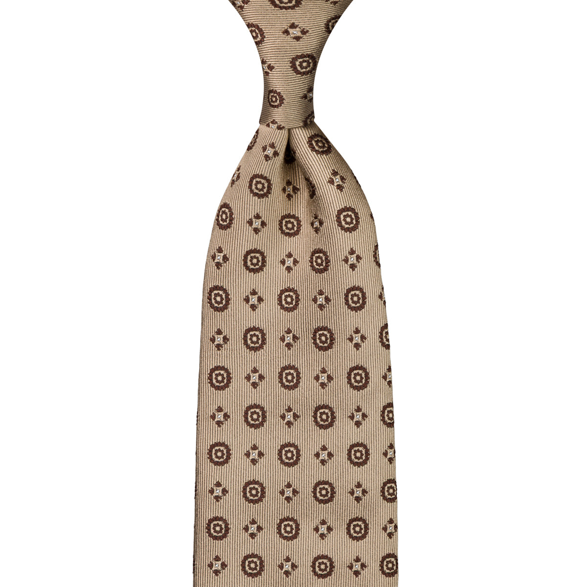 Floral Jacquard Silk Tie - Beige - Hand-Rolled