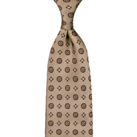 Floral Jacquard Silk Tie - Beige - Hand-Rolled