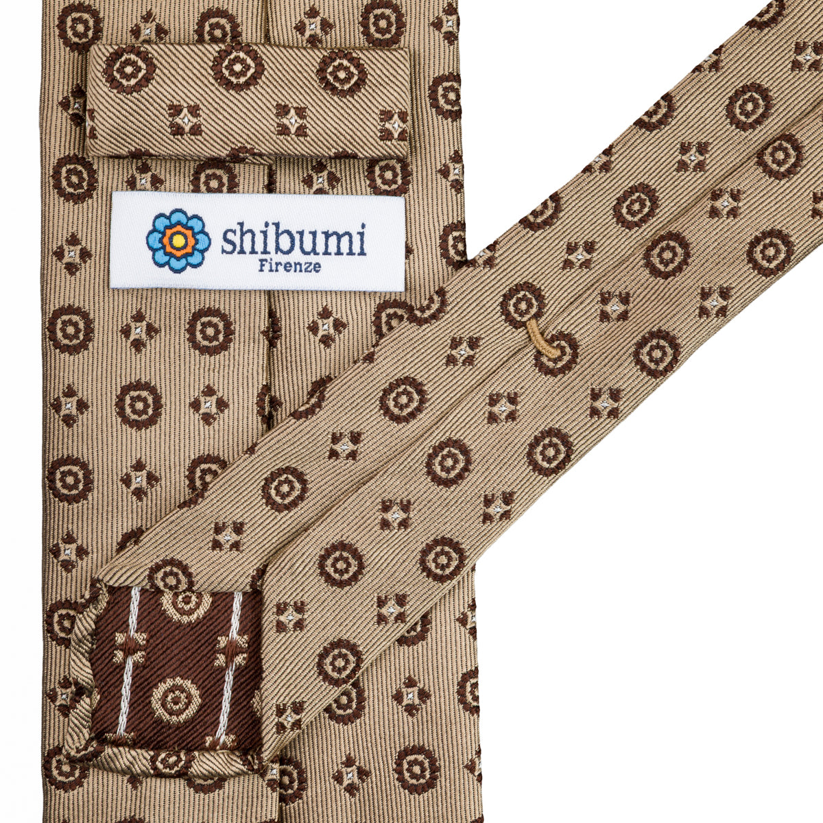 Floral Jacquard Silk Tie - Beige - Hand-Rolled