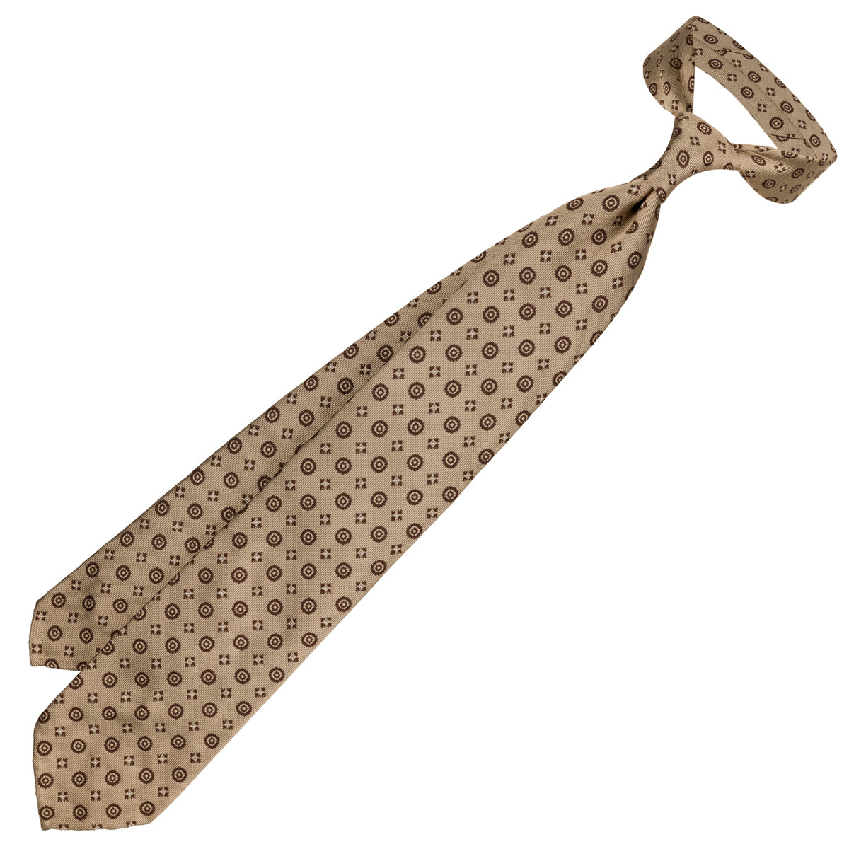 Floral Jacquard Silk Tie - Beige - Hand-Rolled