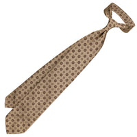 Floral Jacquard Silk Tie - Beige - Hand-Rolled