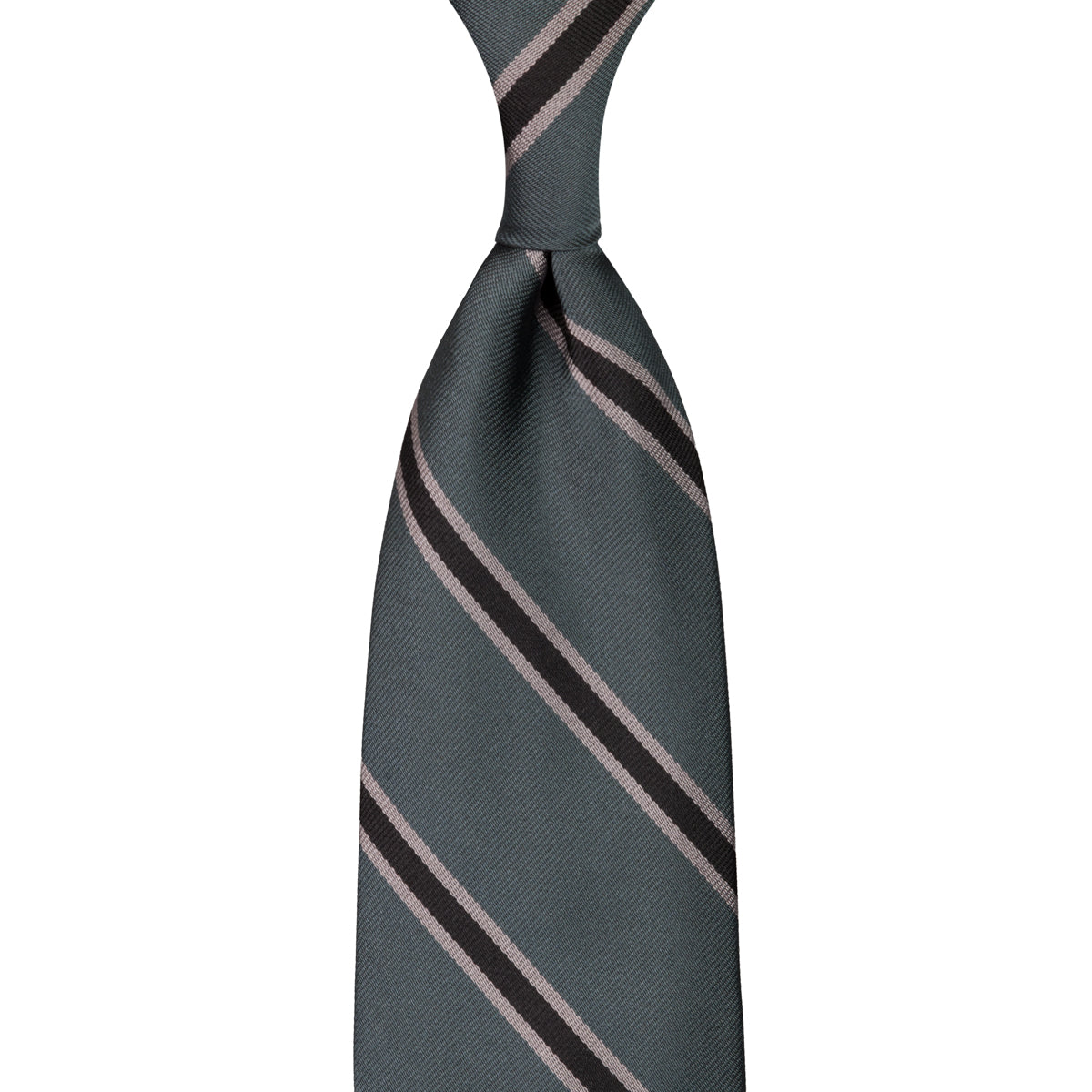 Repp Stripe Silk Tie - Charcoal - Hand-Rolled