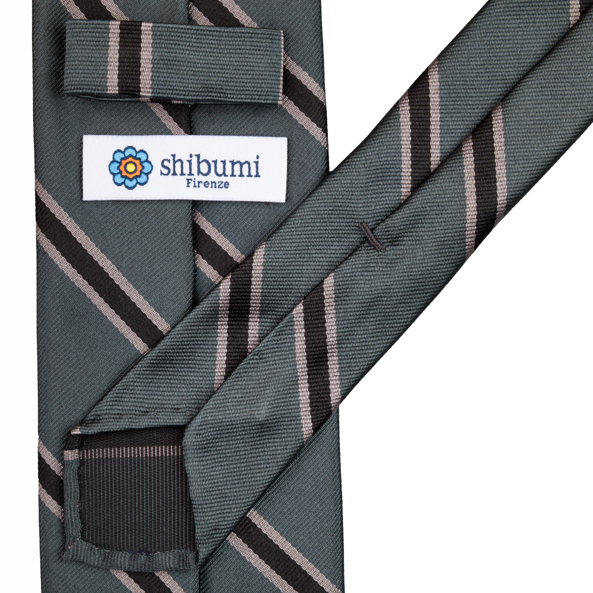 Repp Stripe Silk Tie - Charcoal - Hand-Rolled