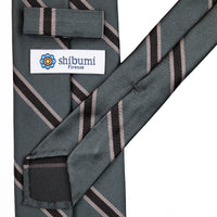 Repp Stripe Silk Tie - Charcoal - Hand-Rolled