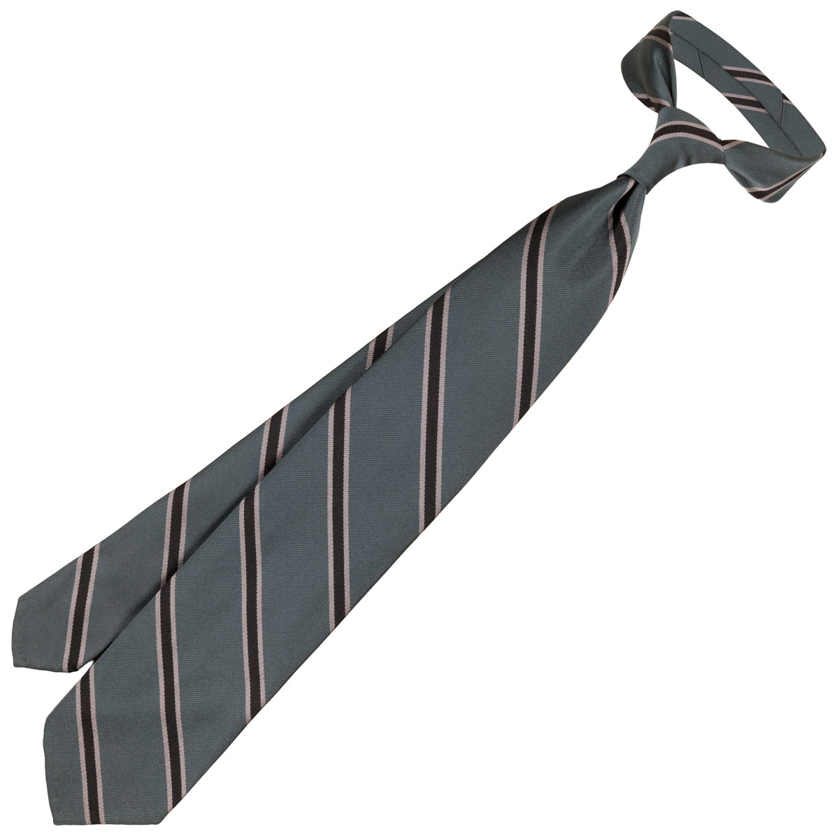 Repp Stripe Silk Tie - Charcoal - Hand-Rolled