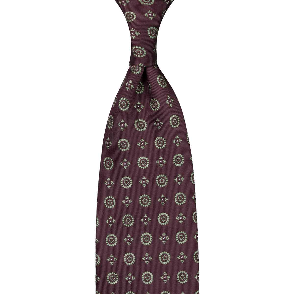 Floral Jacquard Silk Tie - Burgundy - Hand-Rolled