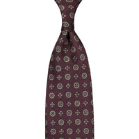 Floral Jacquard Silk Tie - Burgundy - Hand-Rolled