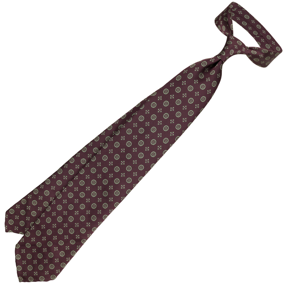Floral Jacquard Silk Tie - Burgundy - Hand-Rolled