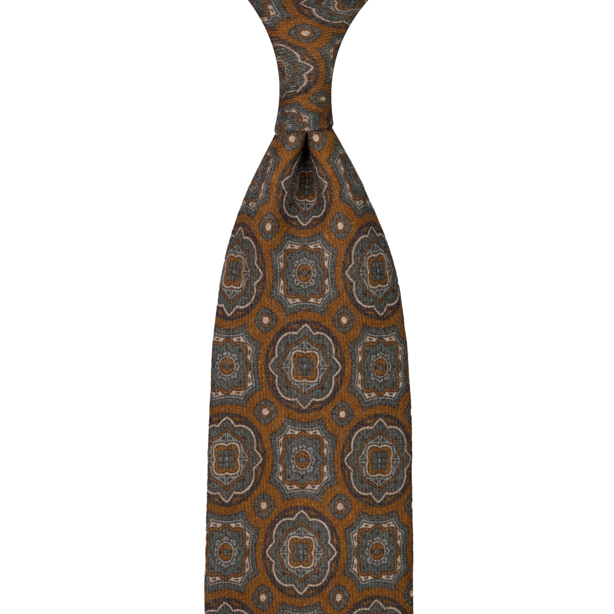 Floral Wool Challis Tie - Oatmeal - Hand-Rolled