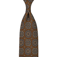 Floral Wool Challis Tie - Oatmeal - Hand-Rolled