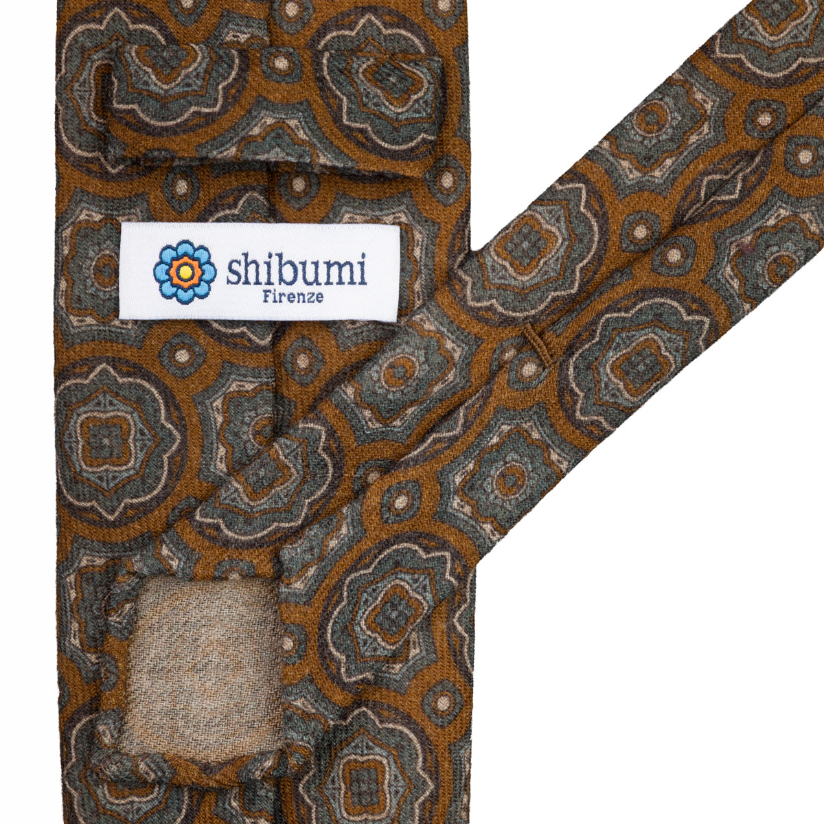 Floral Wool Challis Tie - Oatmeal - Hand-Rolled