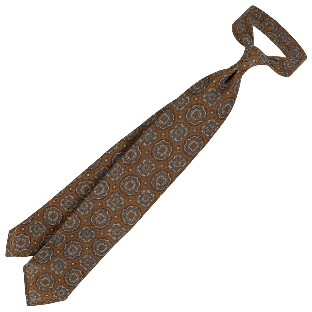 Floral Wool Challis Tie - Oatmeal - Hand-Rolled