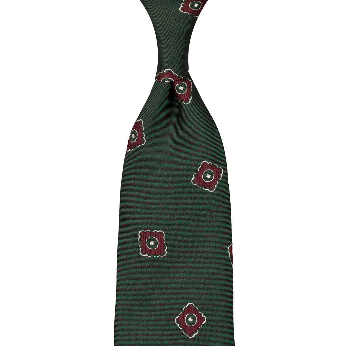 Floral Jacquard Silk Tie - Forest - Hand-Rolled