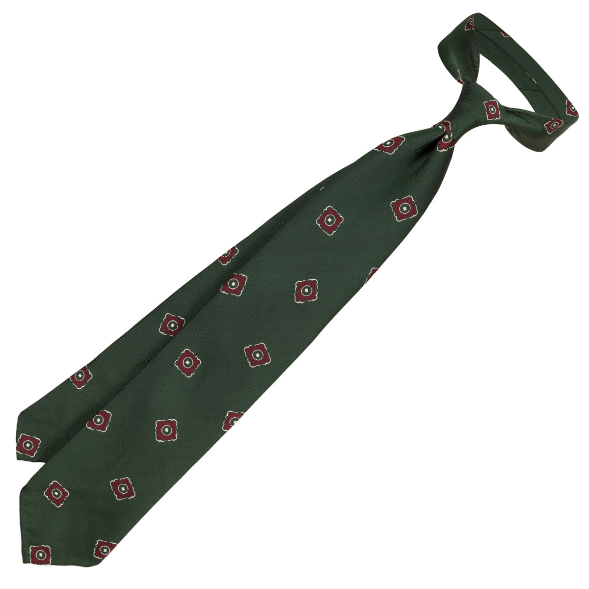 Floral Jacquard Silk Tie - Forest - Hand-Rolled