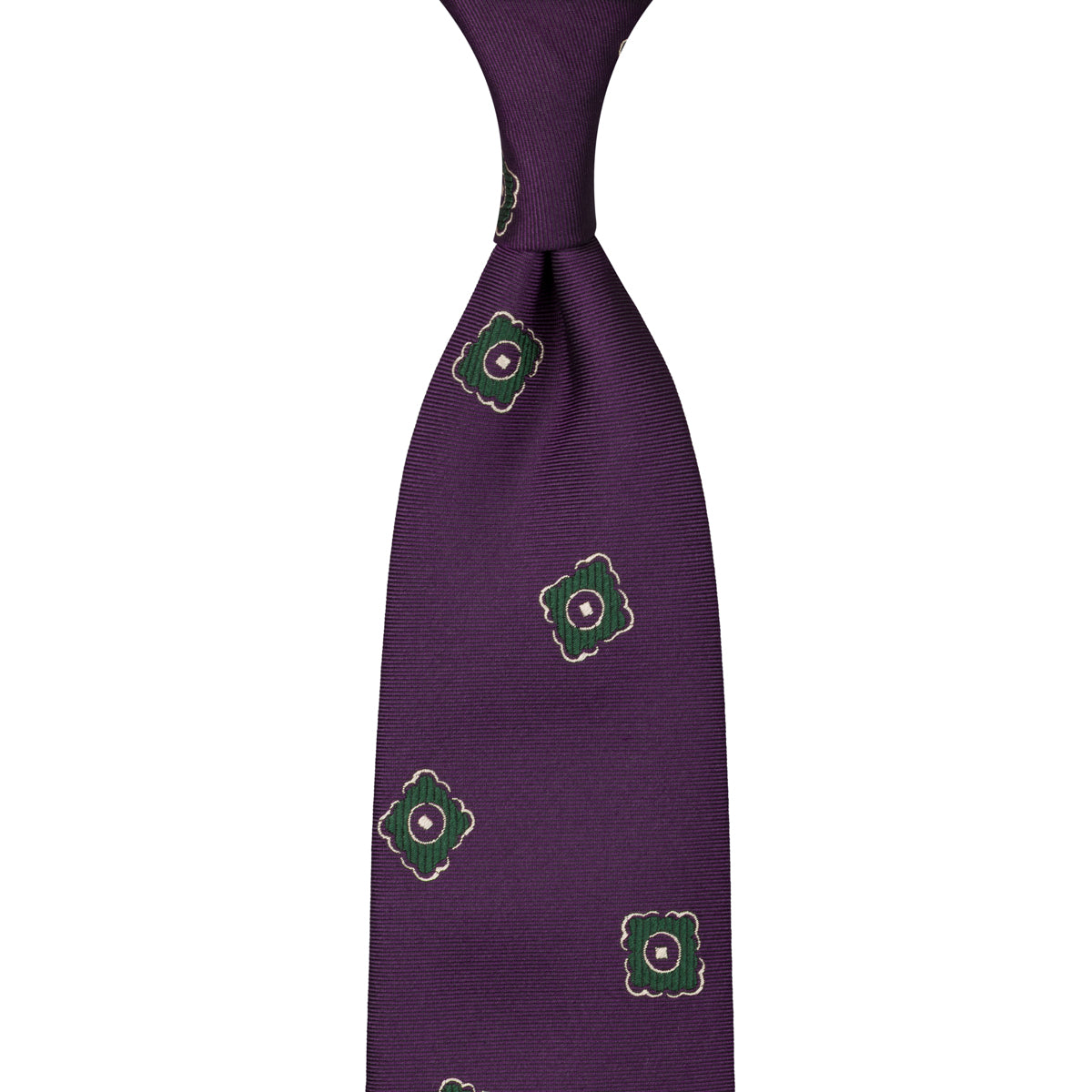 Floral Jacquard Silk Tie - Eggplant - Hand-Rolled