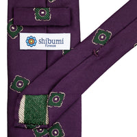 Floral Jacquard Silk Tie - Eggplant - Hand-Rolled