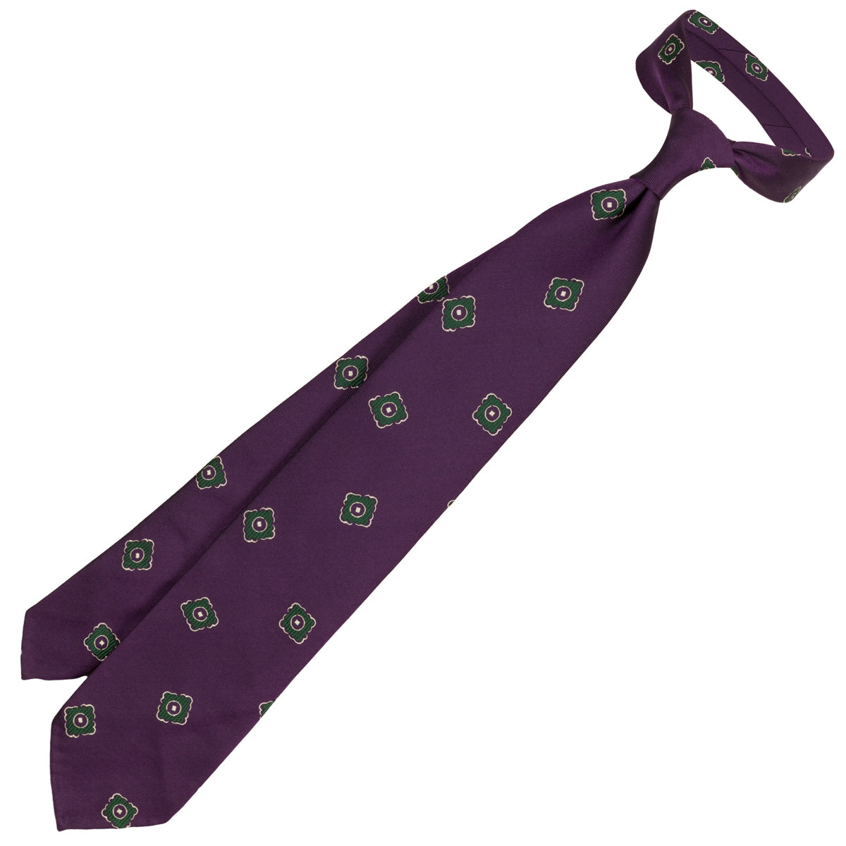 Floral Jacquard Silk Tie - Eggplant - Hand-Rolled