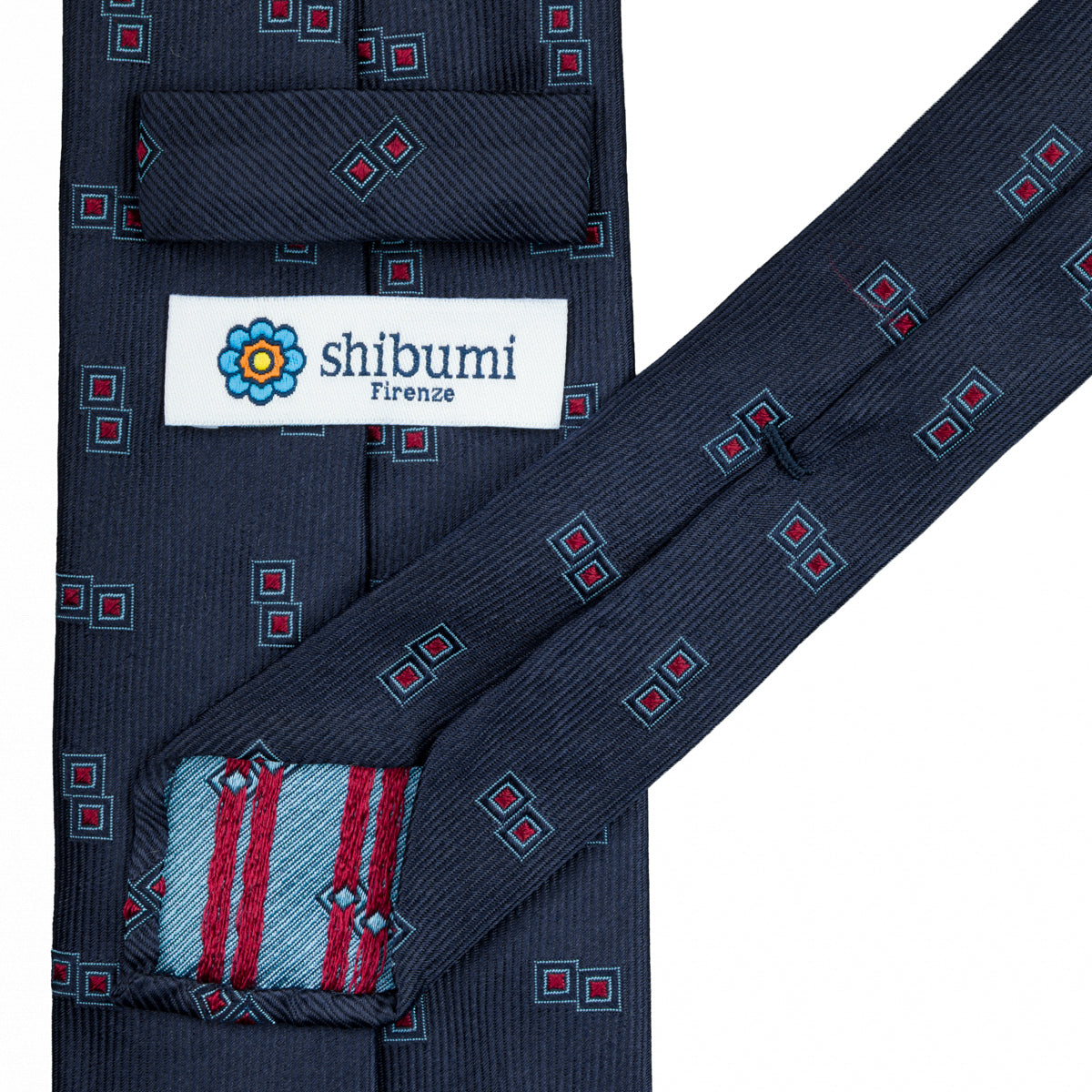 Geometrical Jacquard Silk Tie - Navy - Hand-Rolled