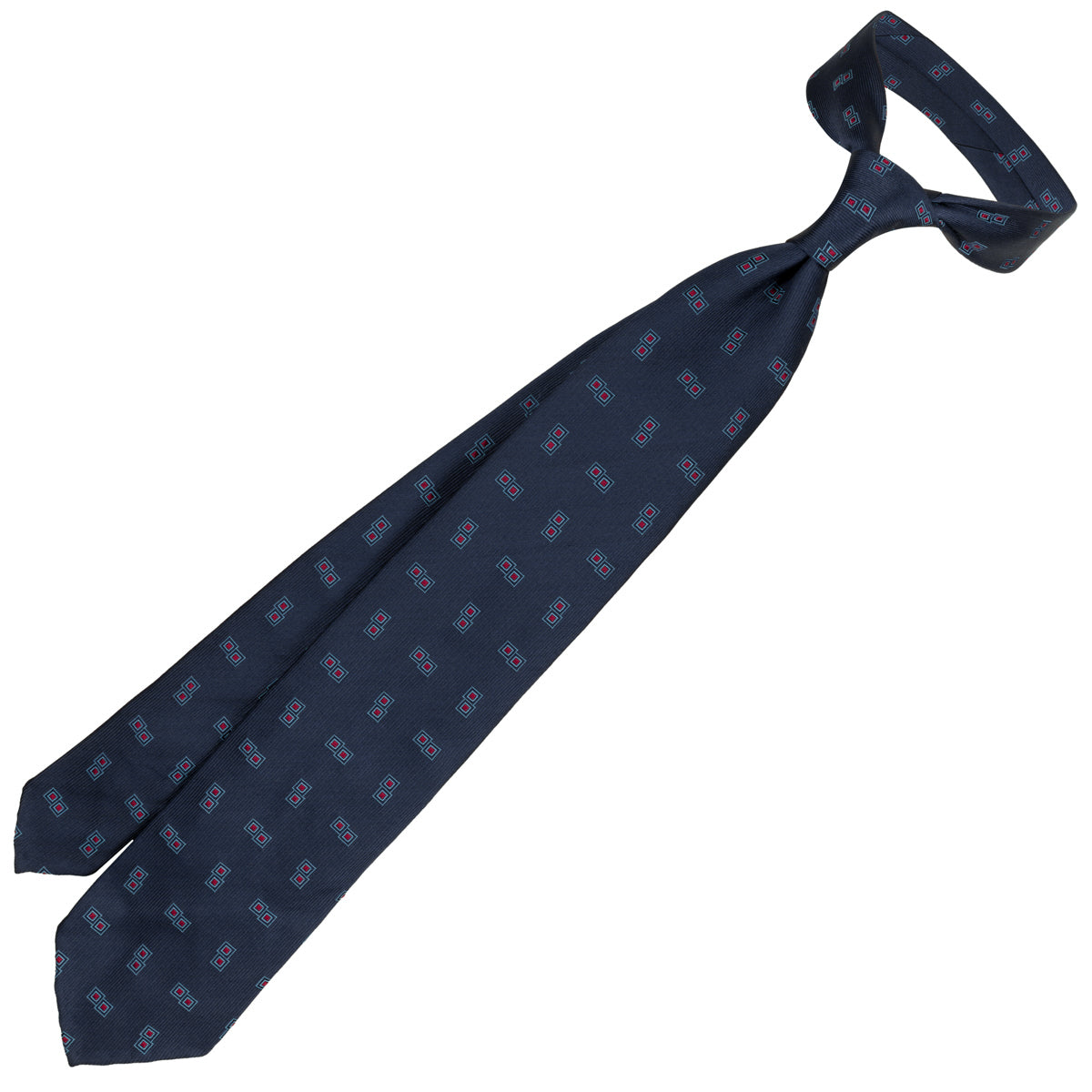 Geometrical Jacquard Silk Tie - Navy - Hand-Rolled