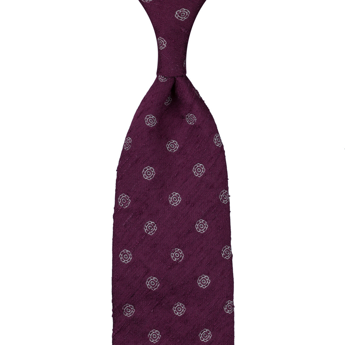 Shibumi-Flower Shantung Silk Tie - Eggplant - Hand-Rolled