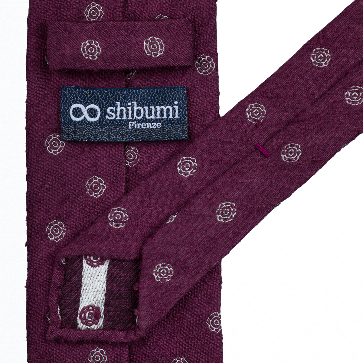 Shibumi-Flower Shantung Silk Tie - Eggplant - Hand-Rolled