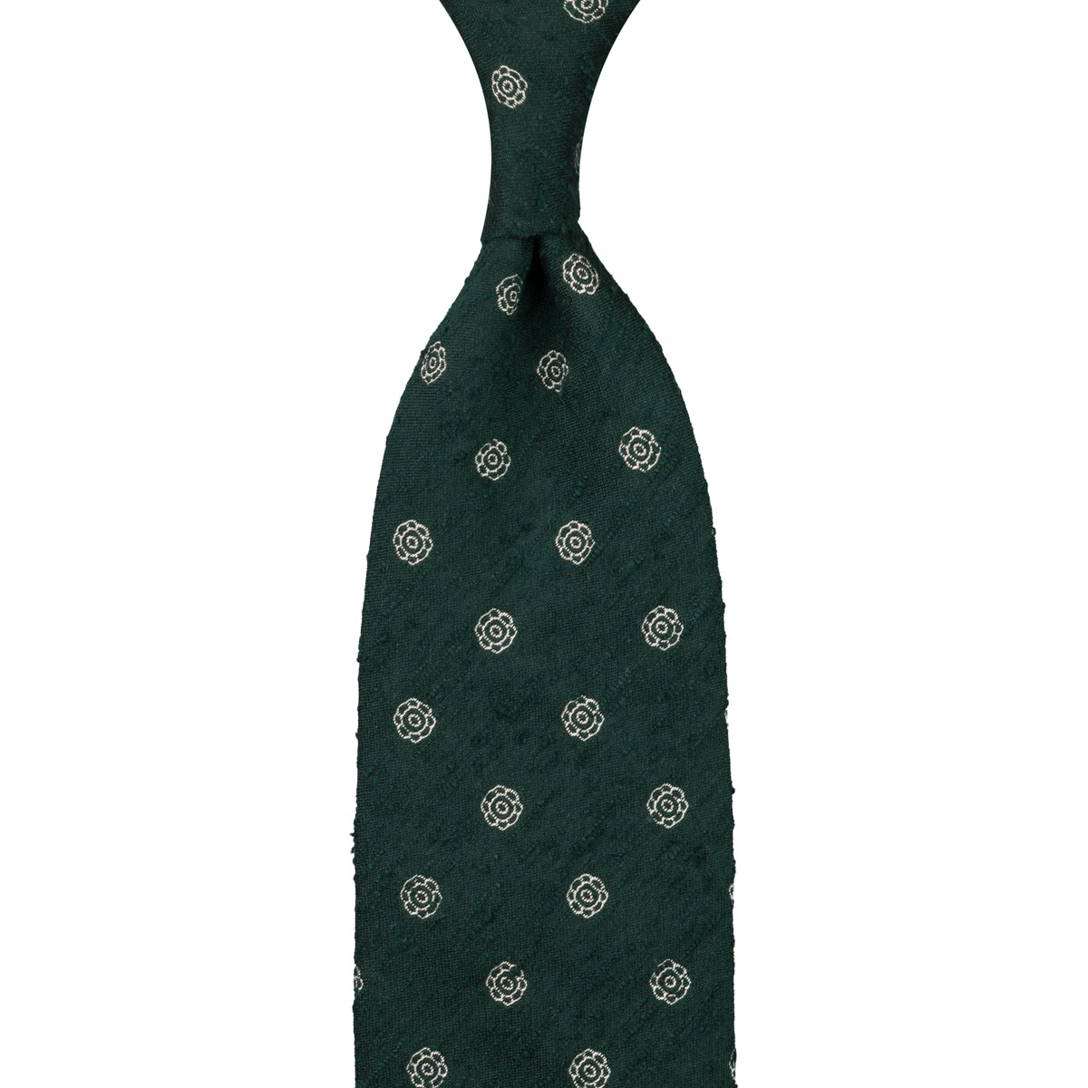 Shibumi-Flower Shantung Silk Tie - Forest - Hand-Rolled