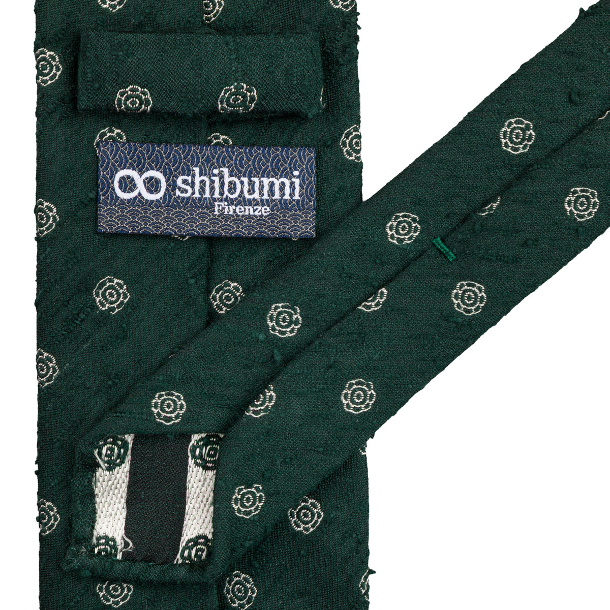 Shibumi-Flower Shantung Silk Tie - Forest - Hand-Rolled