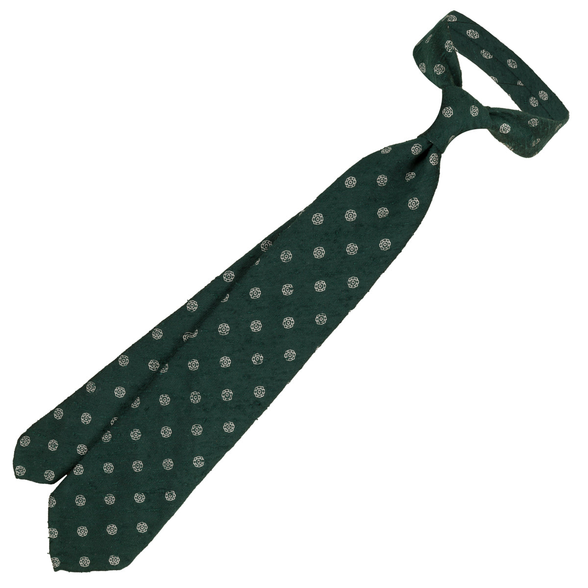 Shibumi-Flower Shantung Silk Tie - Forest - Hand-Rolled