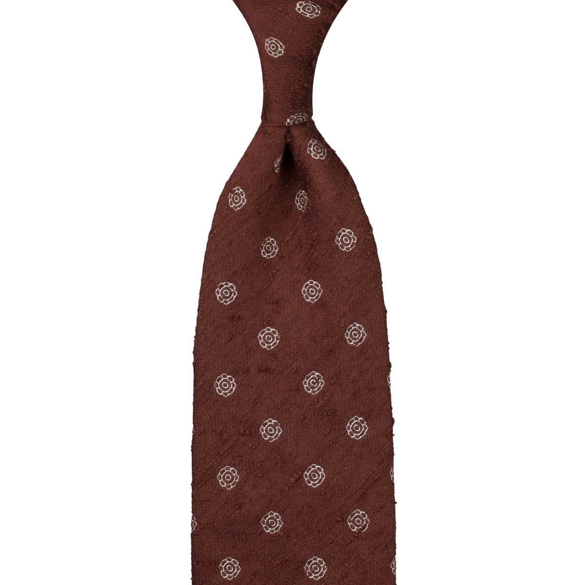 Shibumi-Flower Shantung Silk Tie - Beech Brown - Hand-Rolled