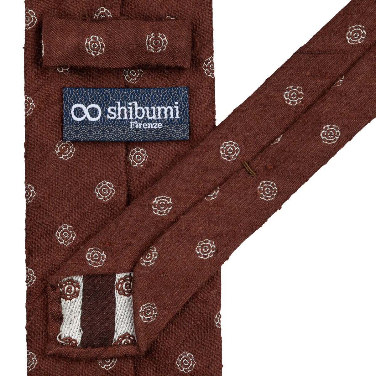 Shibumi-Flower Shantung Silk Tie - Beech Brown - Hand-Rolled