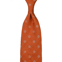 Shibumi-Flower Shantung Silk Tie - Orange - Hand-Rolled