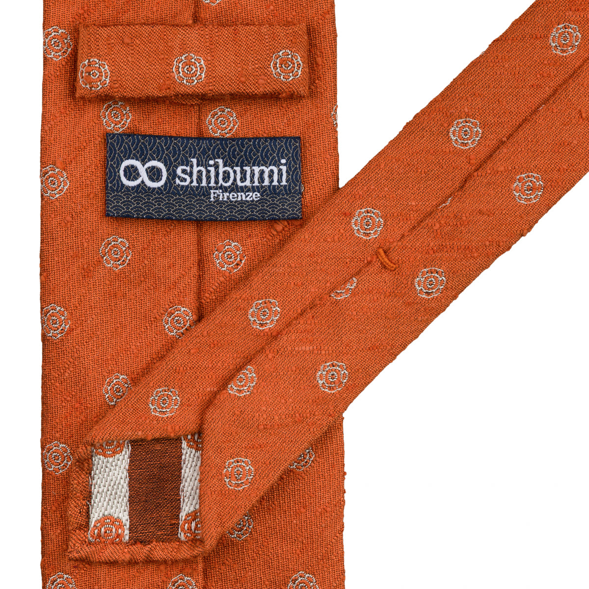 Shibumi-Flower Shantung Silk Tie - Orange - Hand-Rolled