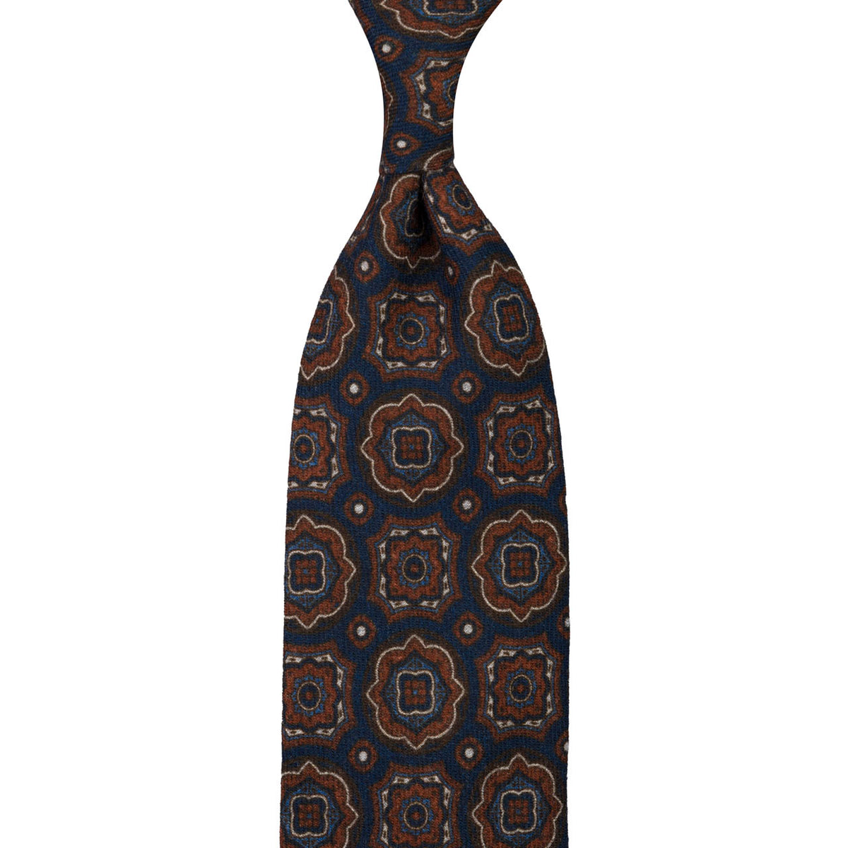 Floral Wool Challis Tie - Navy - Hand-Rolled