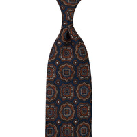 Floral Wool Challis Tie - Navy - Hand-Rolled