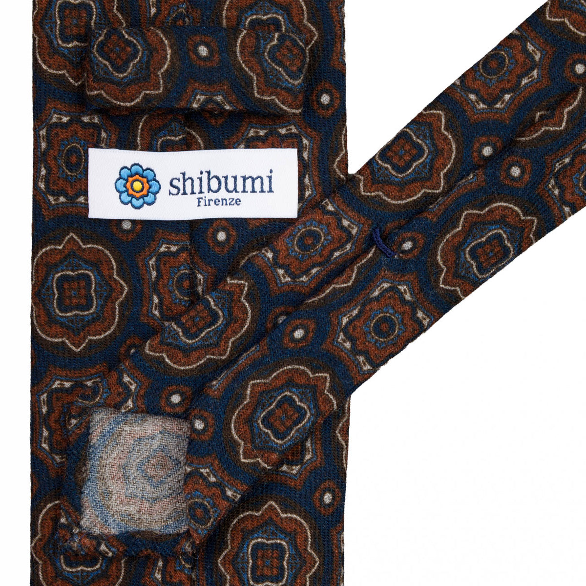 Floral Wool Challis Tie - Navy - Hand-Rolled