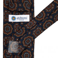 Floral Wool Challis Tie - Navy - Hand-Rolled