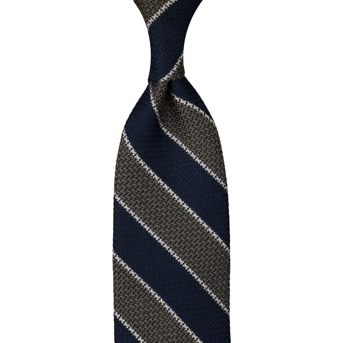 Striped Grenadine / Garza Grossa Silk Tie - Olive / Navy / White
