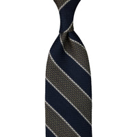 Striped Grenadine / Garza Grossa Silk Tie - Olive / Navy / White