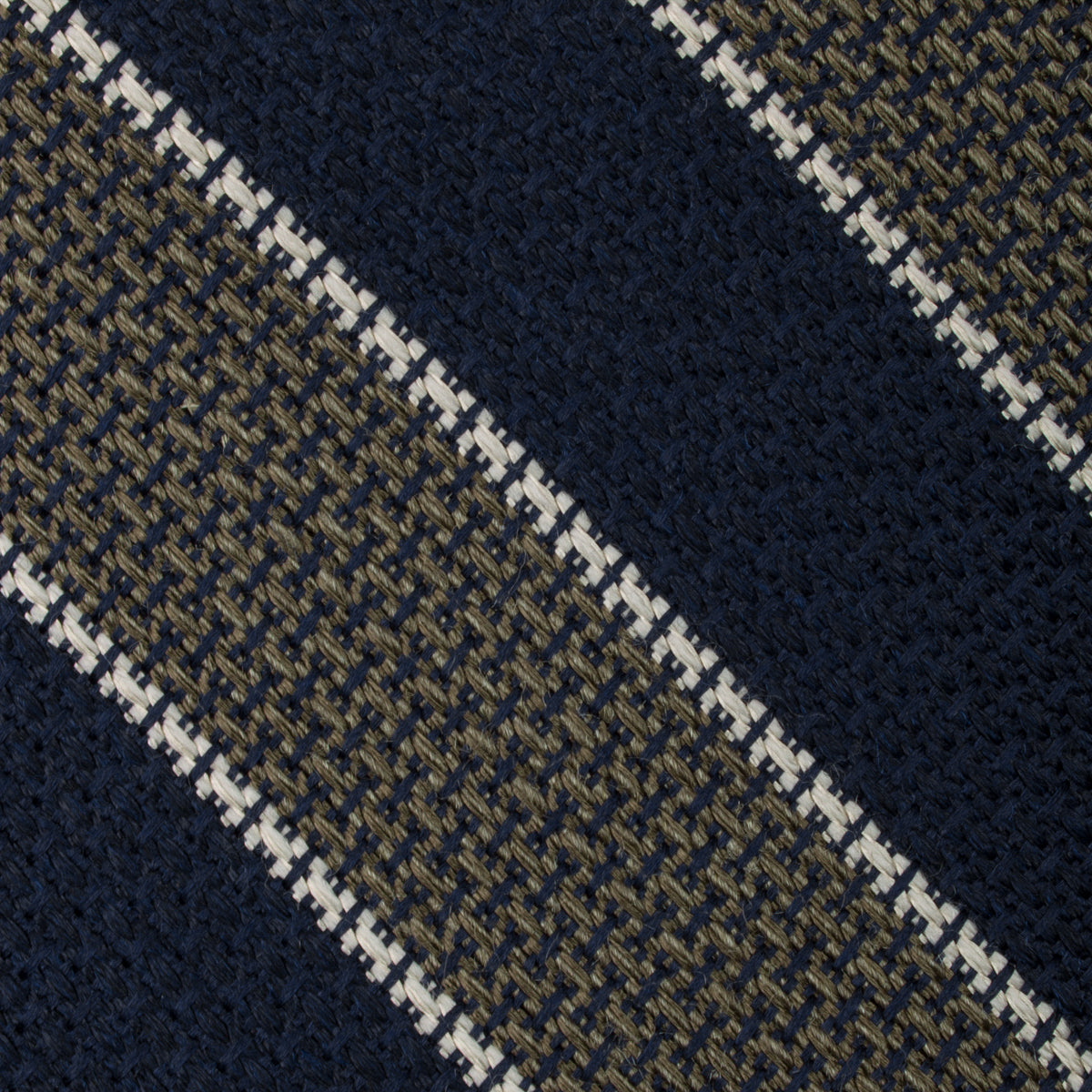Striped Grenadine / Garza Grossa Silk Tie - Olive / Navy / White