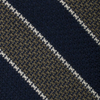 Striped Grenadine / Garza Grossa Silk Tie - Olive / Navy / White