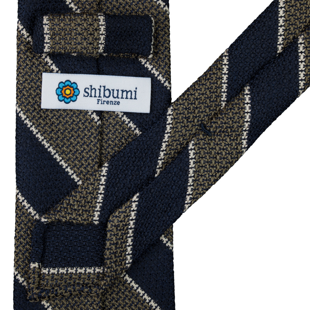 Striped Grenadine / Garza Grossa Silk Tie - Olive / Navy / White