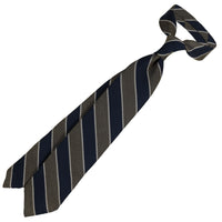 Striped Grenadine / Garza Grossa Silk Tie - Olive / Navy / White