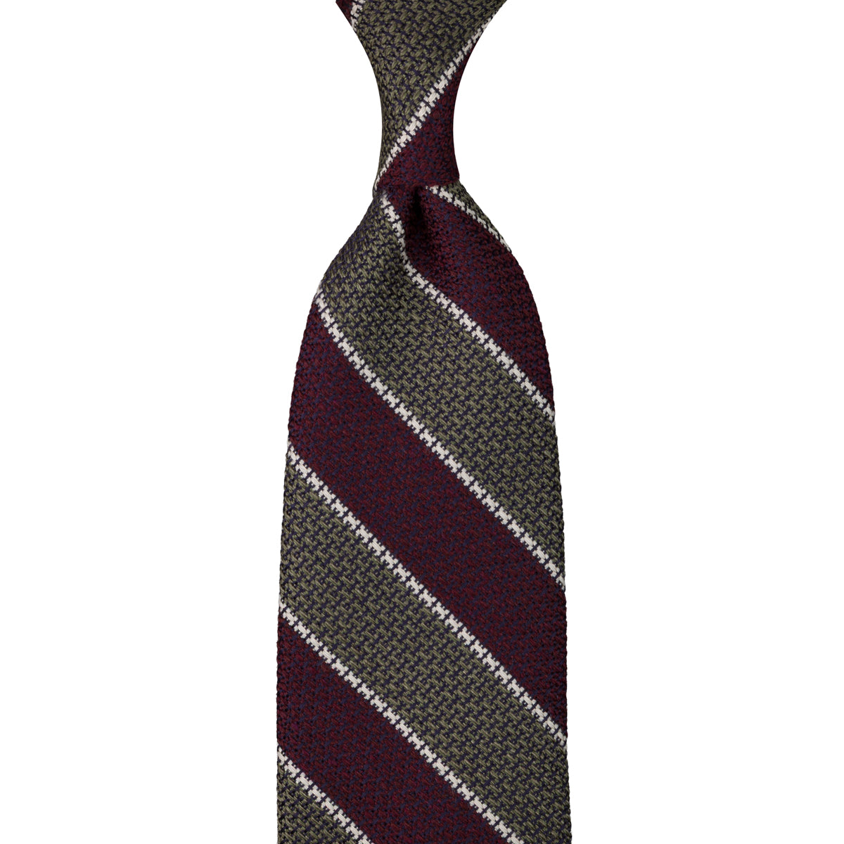 Striped Grenadine / Garza Grossa Silk Tie - Olive / Burgundy / White